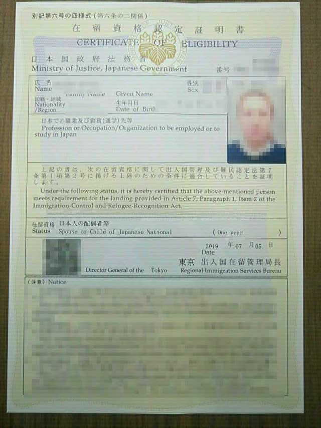 在留資格認定証明書,日本人の配偶者等